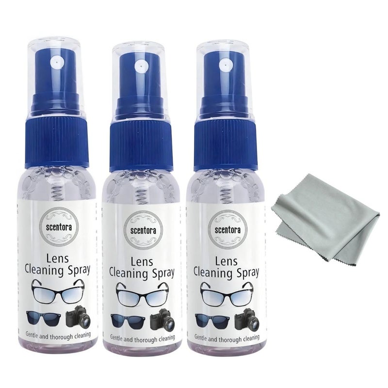 Scentora Lens Cleaning Solution Kit 60ml with Microfiber Cloth- Pack of 3 | Perfect Lens Cleaner for Spectacles, Eyeglasses, Sunglasses, Camera Lenses and Binoculars (3) - Image 1