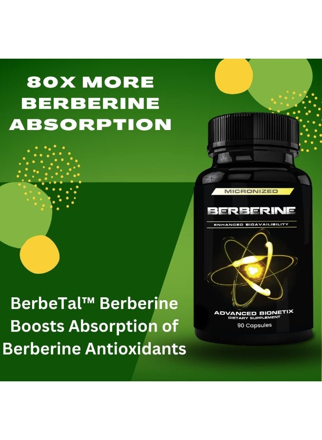 Advanced Biomedical Advanced Bionetix 1500mg Advanced Bioavailability Micronized Berberine Supplement All Natural w/BerbeTal™ Support. 90 Total Capsules - Image 4