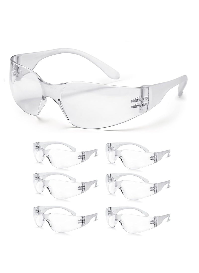 نظارات أمان، نظارات واقية مقاومة للصدمات والخدش بعدسات شفافة للغاية للاستخدام في المختبرات والصناعات والنجارة والرماية والرياضة والمزيد، إطار شفاف، 6 قطع - Image 1