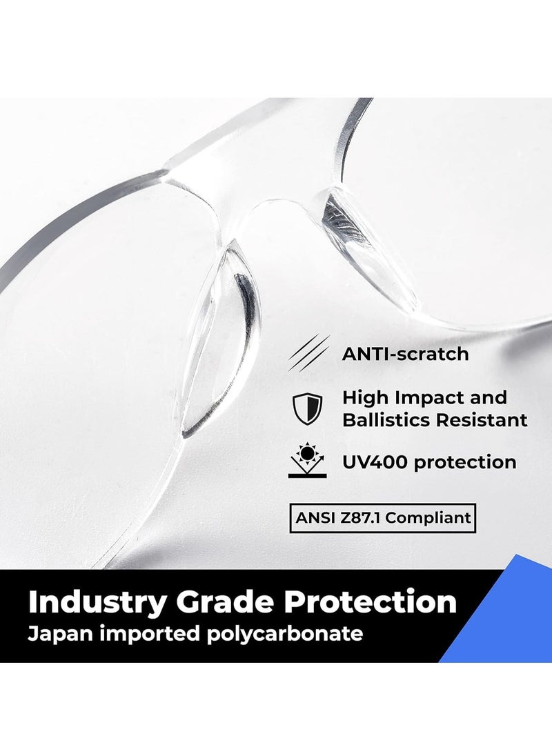 نظارات أمان، نظارات واقية مقاومة للصدمات والخدش بعدسات شفافة للغاية للاستخدام في المختبرات والصناعات والنجارة والرماية والرياضة والمزيد، إطار شفاف، 6 قطع - Image 5