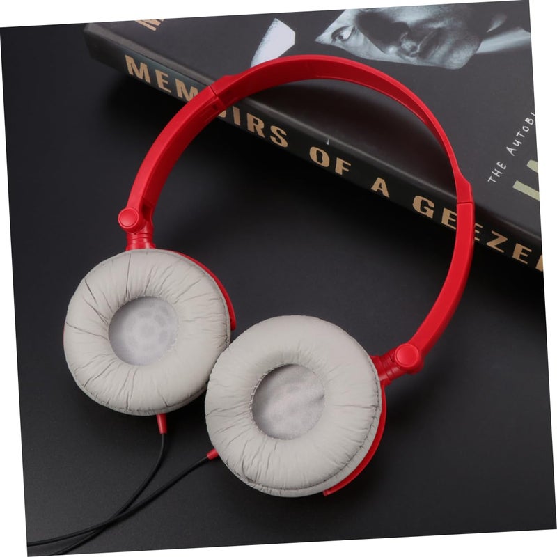 Lightweight Foldable Over Ear Headphones with Microphone Enhanced Bass Sound Red Inner Pads - Image 5