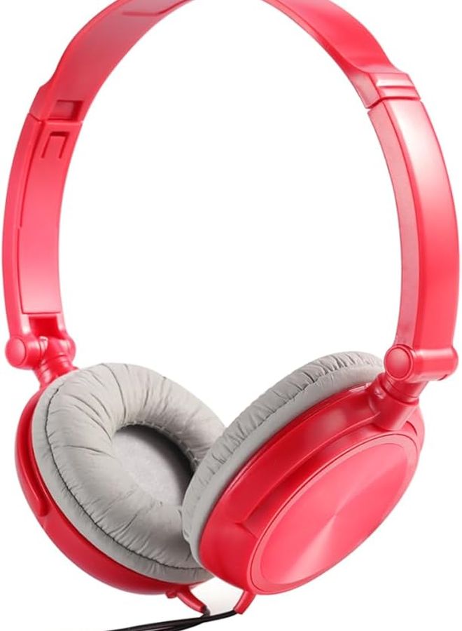 Lightweight Foldable Over Ear Headphones with Microphone Enhanced Bass Sound Red Inner Pads - Image 1