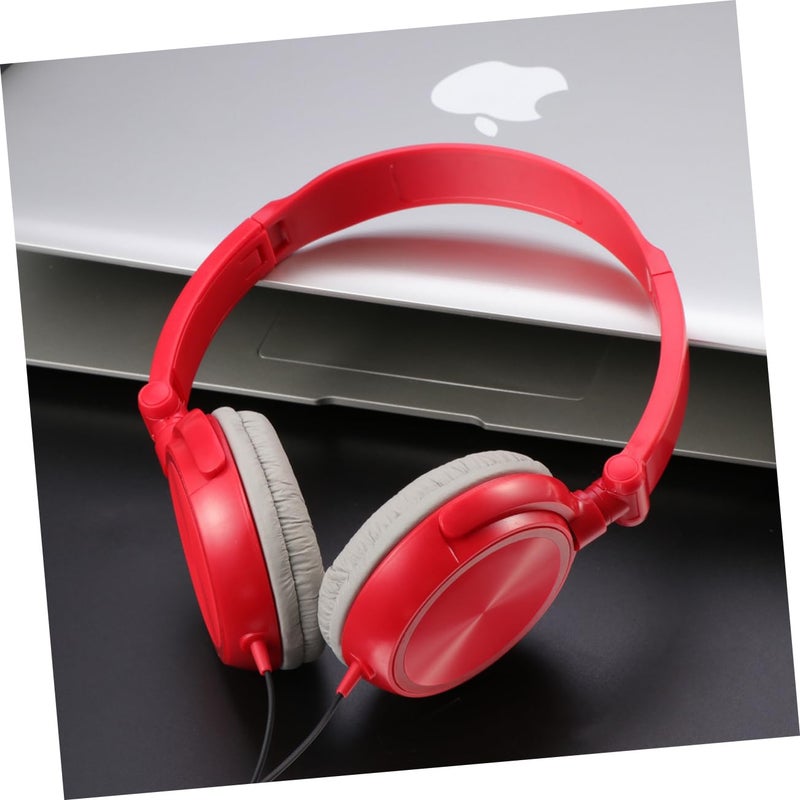 Lightweight Foldable Over Ear Headphones with Microphone Enhanced Bass Sound Red Inner Pads - Image 4