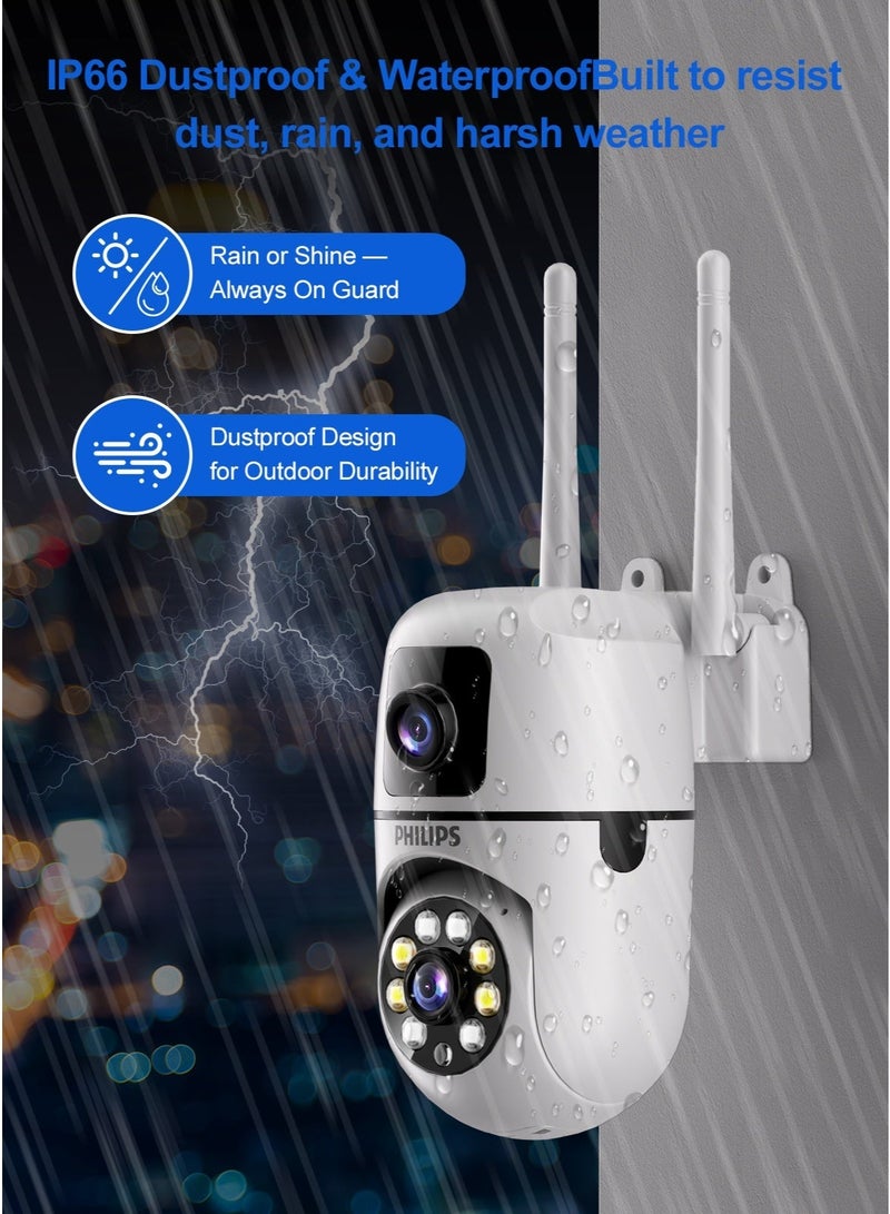 فيليبس كاميرا فيليبس 360° بدقة 2 ميجابكسل، كاميرا أمنية بدقة 1080P HD تعمل عبر WiFi IP لمراقبة المنزل، كاميرا داخلية وخارجية CCTV مع دوران 355° وإمالة 90°، كاميرا مراقبة مزدوجة العدسة، رؤية ليلية ملونة، كشف حركة بشرية، اتصال صوتي ثنائي الاتجاه، WiFi بتردد 2.4GHz، كاميرا خارجية مقاومة للماء IP65، تخزين بطاقة SD والسحابة - Image 4