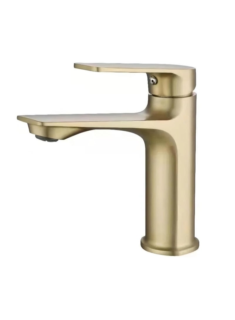 Luxurious Matte Gold Single Handle Basin Mixer Tap | Premium Brass Bathroom Sink Faucet | Modern Countertop Wash Basin Tap for Hot & Cold Water - Image 1