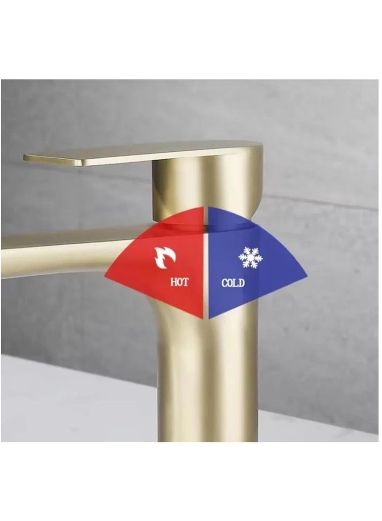 Luxurious Matte Gold Single Handle Basin Mixer Tap | Premium Brass Bathroom Sink Faucet | Modern Countertop Wash Basin Tap for Hot & Cold Water - Image 2