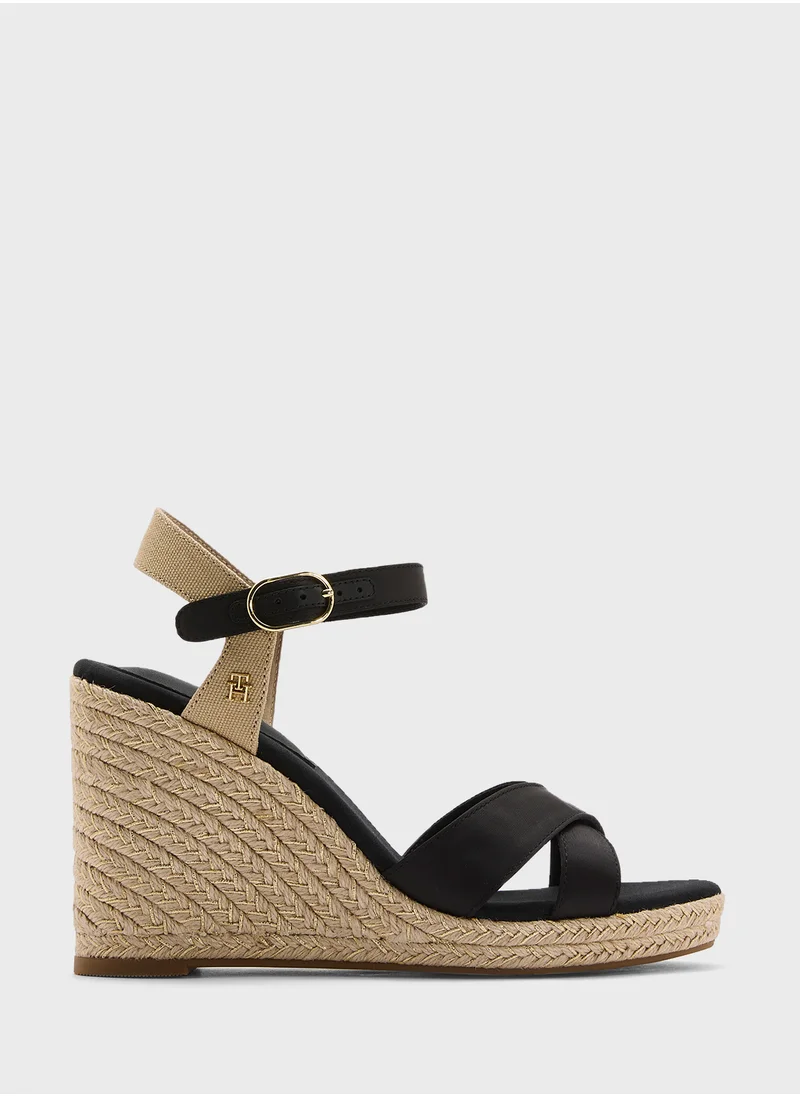 TOMMY HILFIGER SATIN HIGH WEDGE ESPADRILLES