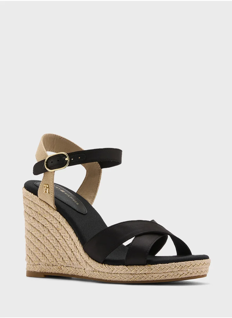 TOMMY HILFIGER SATIN HIGH WEDGE ESPADRILLES