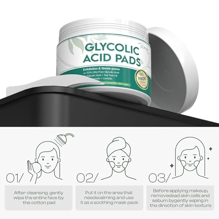Jtopyrt Glycolic Acid Pads 20%: Dual Sided Exfoliating Face Peels with Salicylic Acid & Niacinamide Reduce Surface Skin Fine Lines and Wrinkles Daily Facial Cleansing for All Skin Types 60 Count - Image 4