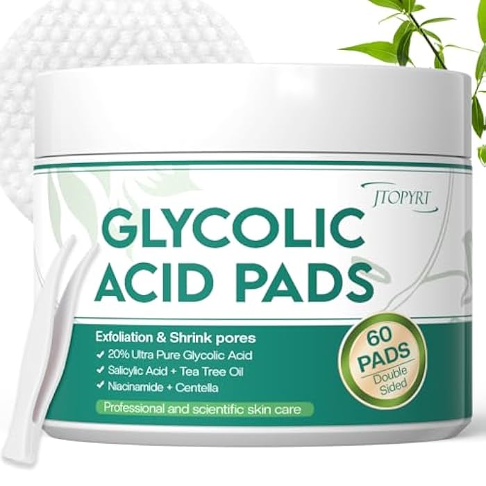 Jtopyrt Glycolic Acid Pads 20%: Dual Sided Exfoliating Face Peels with Salicylic Acid & Niacinamide Reduce Surface Skin Fine Lines and Wrinkles Daily Facial Cleansing for All Skin Types 60 Count - Image 1