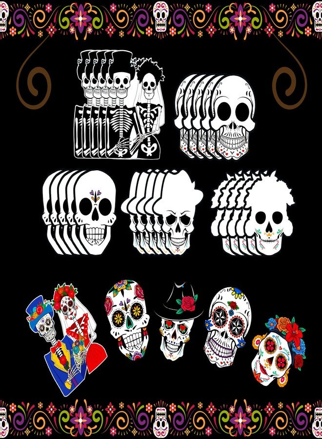 Funrous 25 Sets Day of The Dead Sugar Skull Decorations Dia De Los Muertos Crafts DIY Colorful Skeleton Halloween Skull Hanging Ornament with Rope for Halloween Mexican Party Decorations Supplies - Image 4