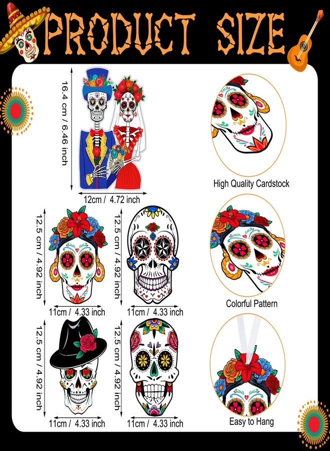 Funrous 25 Sets Day of The Dead Sugar Skull Decorations Dia De Los Muertos Crafts DIY Colorful Skeleton Halloween Skull Hanging Ornament with Rope for Halloween Mexican Party Decorations Supplies - Image 2