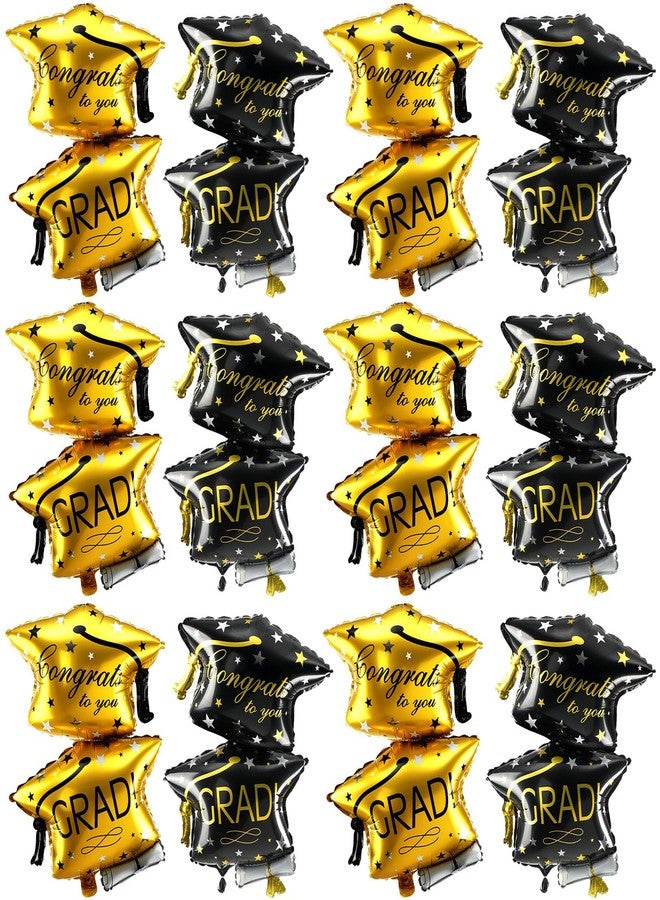 WinnerWhy 12 بالون قبعة تخرج سوداء وذهبية، مقاس 32 بوصة، بالونات فويل على شكل قبعة تخرج، مثالية لتزيين حفلات خريجي دفعة 2026 - Image 1