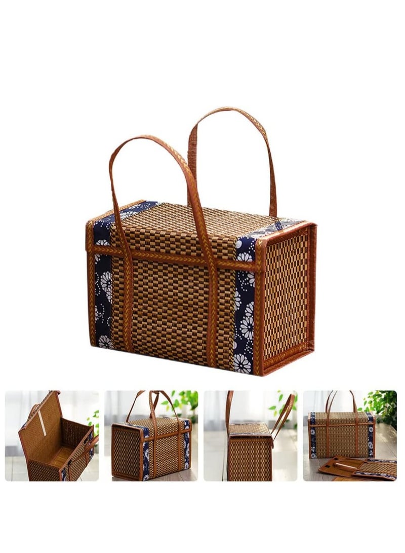 Generic Handheld Food Storage Basket, Wicker Baskets Woven Picnic Basket Folding Fruit Basket ,Baskets with Handles Shopping Sour Dough Bread Basket Bread Pans Picnic BlanketsFood Storage Basket for Outdoor Picnic  - Image 1