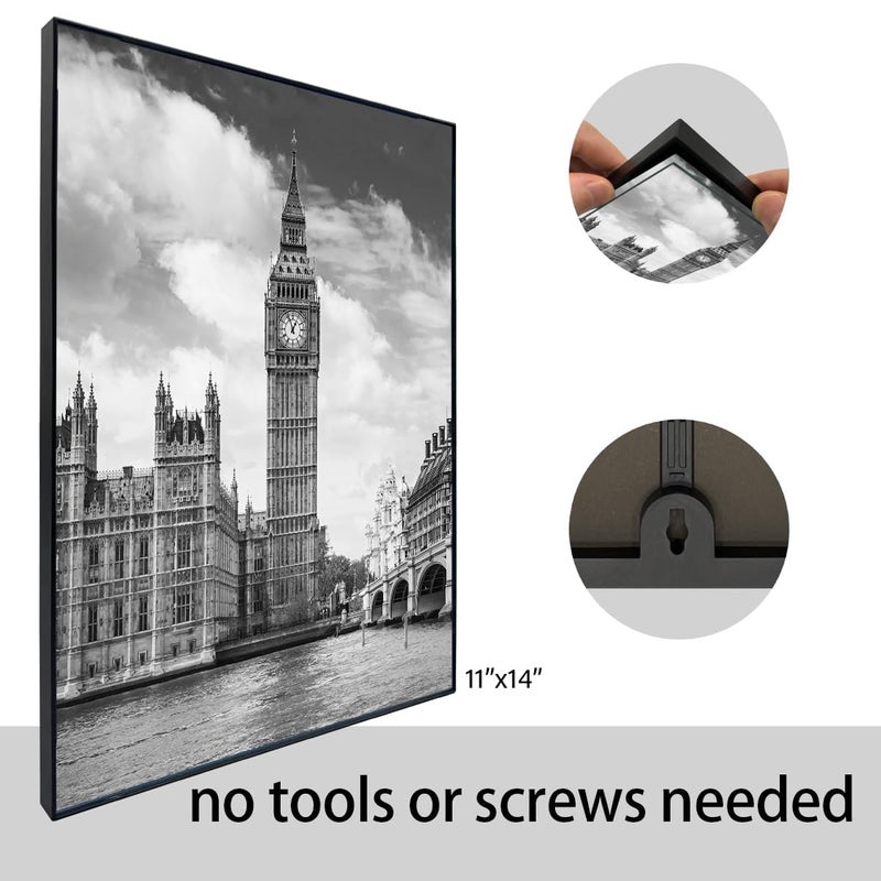 GOmaize Front Loading Black Picture Frame 11x14 Set of 3 Wall and Table Mounting - Image 4