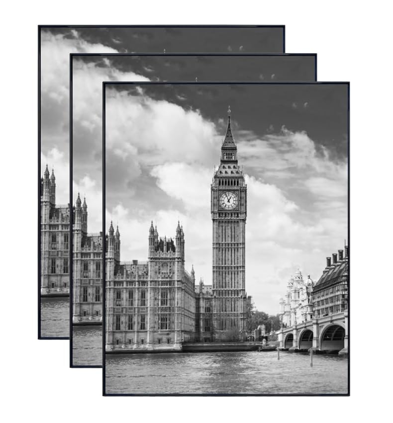 GOmaize Front Loading Black Picture Frame 11x14 Set of 3 Wall and Table Mounting - Image 2