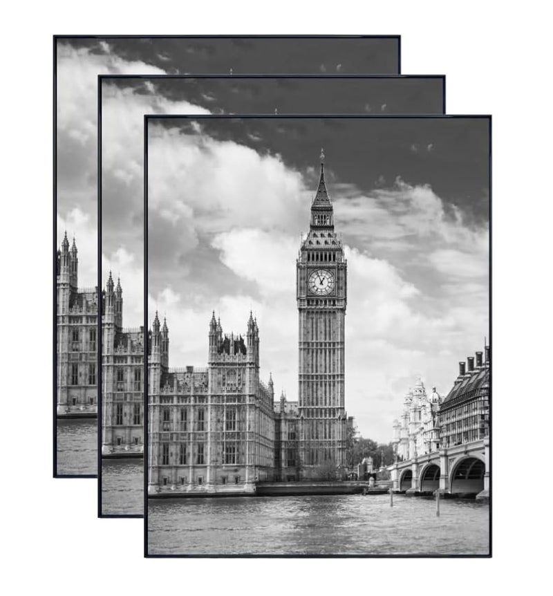 GOmaize Front Loading Black Picture Frame 11x14 Set of 3 Wall and Table Mounting - Image 1