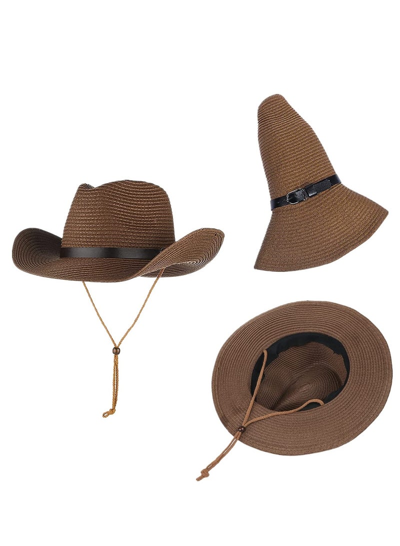 Straw Cowboy Hat for Women Men Classic Western Cowgirl Cap Foldable Sun Hat Shapeable Fedora Panama Hat Wide Brim Beach Hat - Image 4