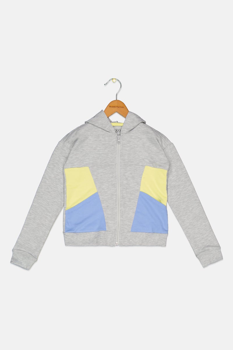 Ideology  Kids Girl Sportswear Fit Long Sleeve Colorblock Training Jacket, Grey Heather Combo  - Image 1