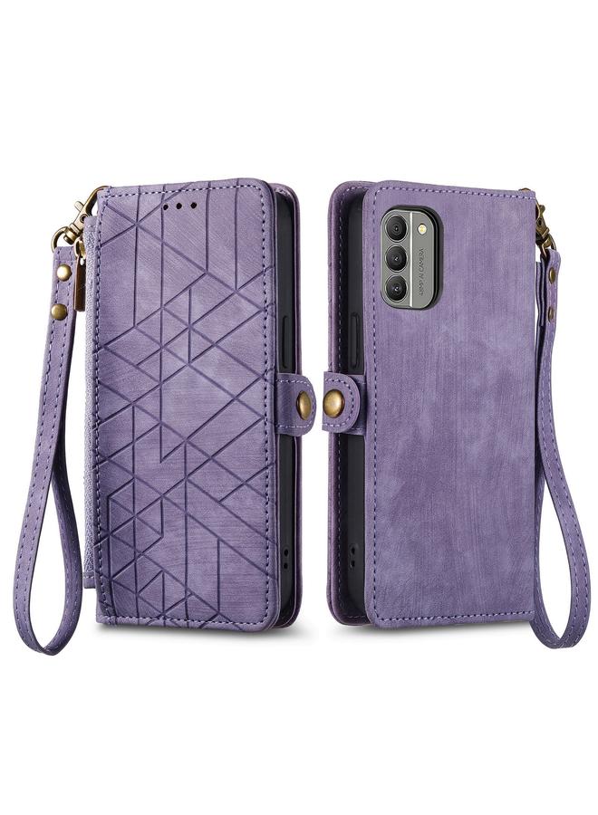 S-TOP Case For Nokia C20 Geometric Zipper Wallet Side Buckle Leather Phone Case - Image 2