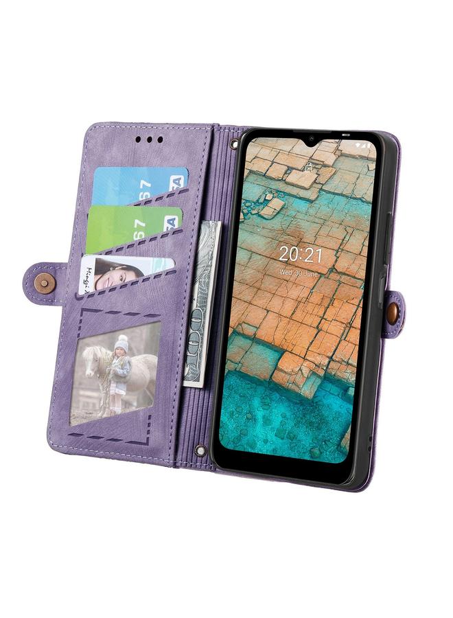 S-TOP Case For Nokia C20 Geometric Zipper Wallet Side Buckle Leather Phone Case - Image 3