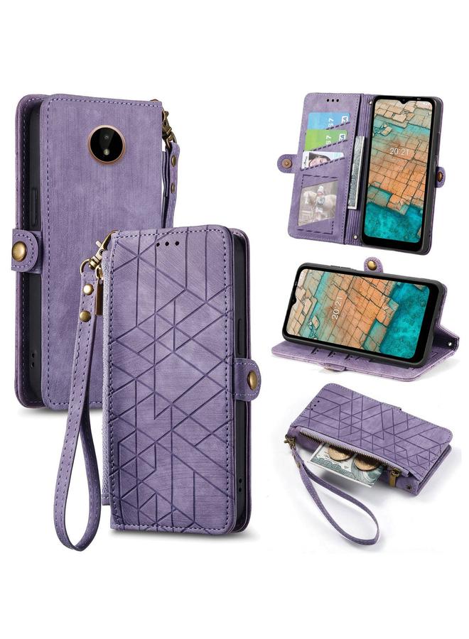 S-TOP Case For Nokia C20 Geometric Zipper Wallet Side Buckle Leather Phone Case - Image 1