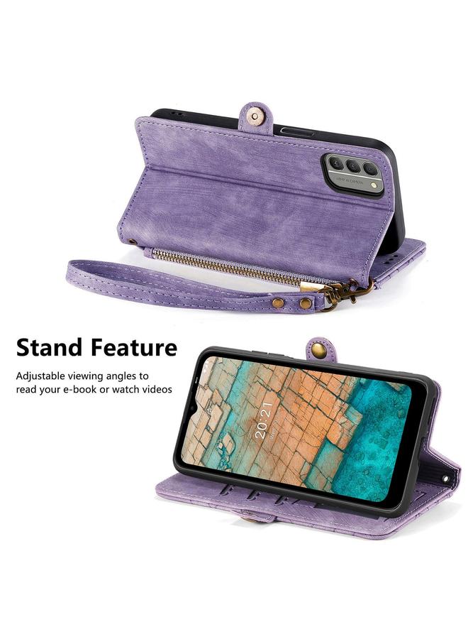 S-TOP Case For Nokia C20 Geometric Zipper Wallet Side Buckle Leather Phone Case - Image 4