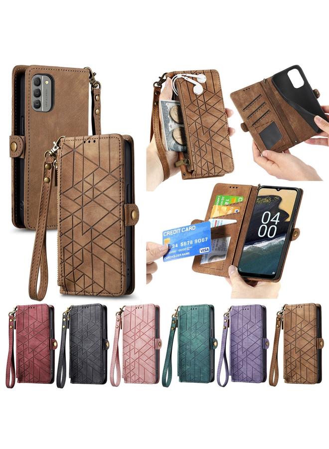 S-TOP Case For Nokia C20 Geometric Zipper Wallet Side Buckle Leather Phone Case - Image 5