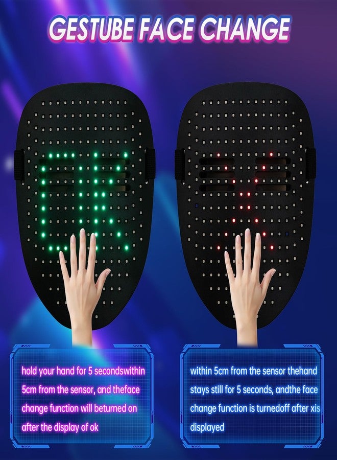 قناع GNFJJBD بإضاءة LED مع خاصية استشعار الحركة، قناع هالوين LED للجنسين لحفلات لعب الأدوار التنكرية وحفلات التنكر - Image 4