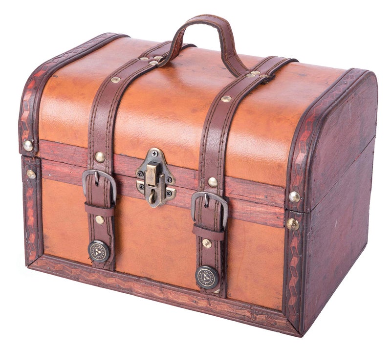 vintiquewise VintiquewiseTM Decorative Wood Leather Treasure Box Large Trunk Only 