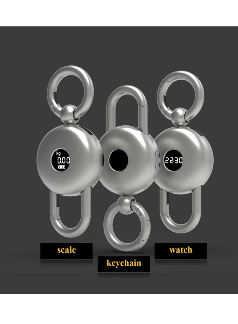 BlueFire Portable Keychain Digital Scale – 25kg/55lb Travel-Friendly Pocket Weight Scale with LCD Display, Built-in Digital Watch, Rechargeable Battery & Metal Keychain – Handheld Mini Scale for Luggage, Shopping, Supermarket, Fitness - Image 4