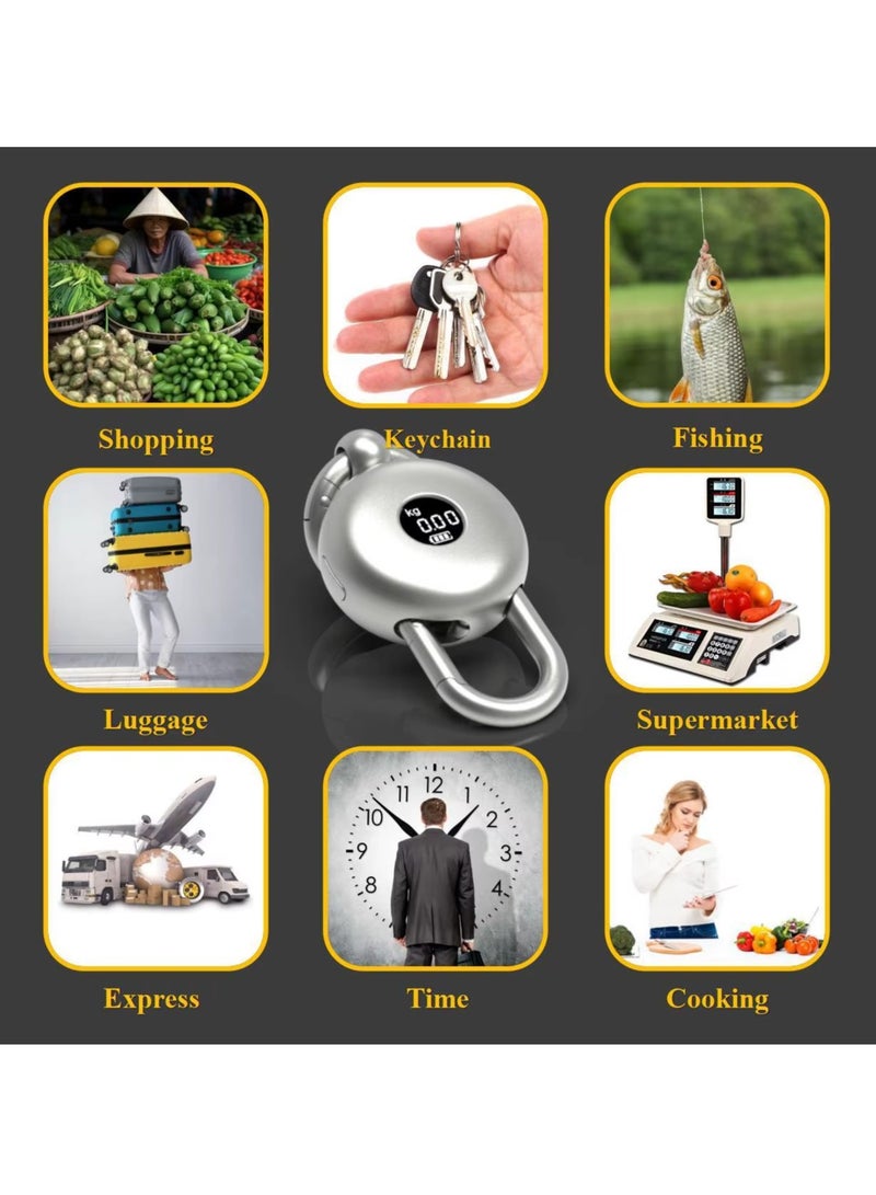 BlueFire Portable Keychain Digital Scale – 25kg/55lb Travel-Friendly Pocket Weight Scale with LCD Display, Built-in Digital Watch, Rechargeable Battery & Metal Keychain – Handheld Mini Scale for Luggage, Shopping, Supermarket, Fitness - Image 3