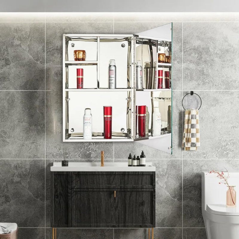 FC SS Mirror Cabinet Premium 304 Stainless Steel Bathroom Cabinet with Mirror Door for Wash BasinKitchenBedroomBathroom Accessories 10 x 16 Inches