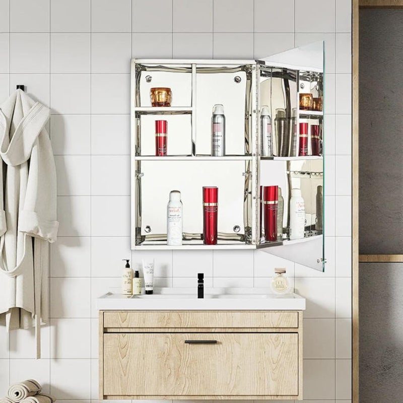 FC SS Mirror Cabinet Premium 304 Stainless Steel Bathroom Cabinet with Mirror Door for Wash BasinKitchenBedroomBathroom Accessories 10 x 16 Inches