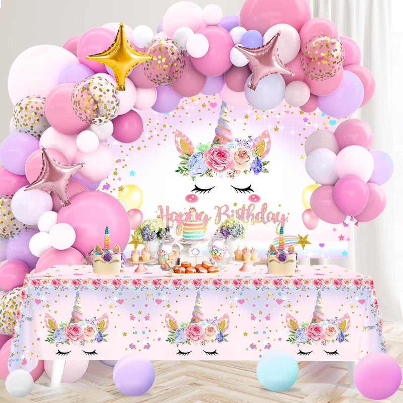 Netnology Unicorn Birthday Decorations for Girls118pcs Unicorn Theme Party Decorations with Balloon Garland Arch Kit Backdrop and Tablecloth for Girls Women Birthday Party SuppliesPink - Image 2