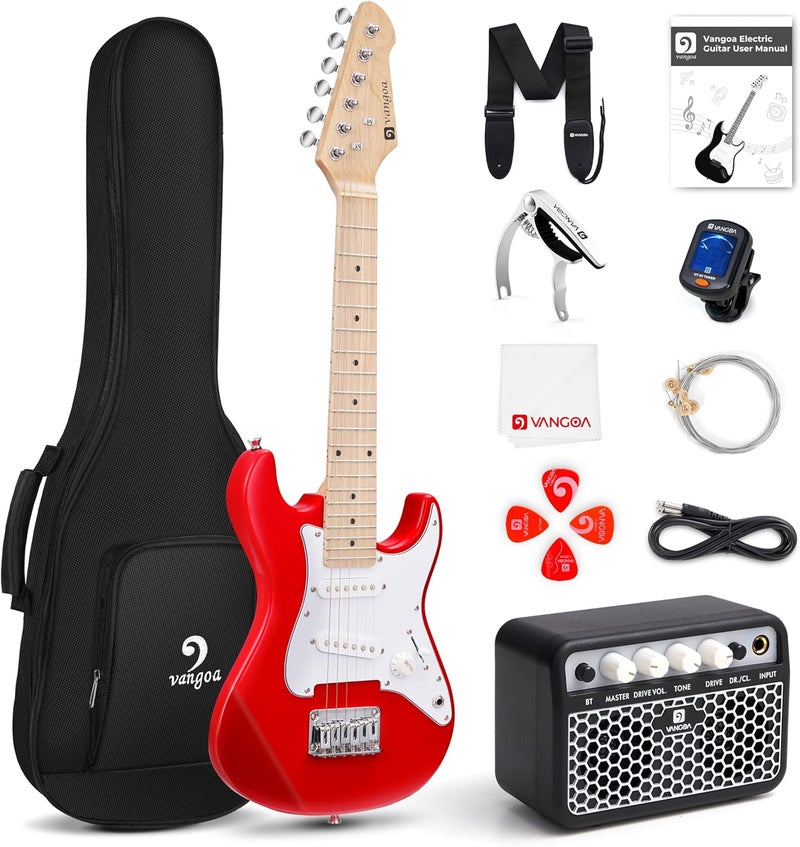 Vangoa Kids Electric Guitar 30 Inch Electric Guitar for Beginner Kit for Young Players with Amp, Bag, Strap, Extra Strings, Capo, Tuner, Picks, Cable (Red) - Image 1