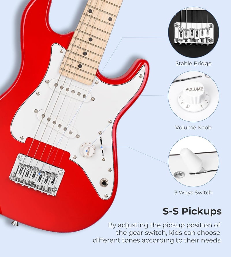 Vangoa Kids Electric Guitar 30 Inch Electric Guitar for Beginner Kit for Young Players with Amp, Bag, Strap, Extra Strings, Capo, Tuner, Picks, Cable (Red) - Image 4