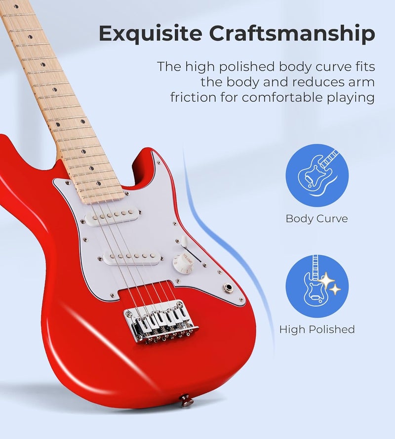 Vangoa Kids Electric Guitar 30 Inch Electric Guitar for Beginner Kit for Young Players with Amp, Bag, Strap, Extra Strings, Capo, Tuner, Picks, Cable (Red) - Image 5