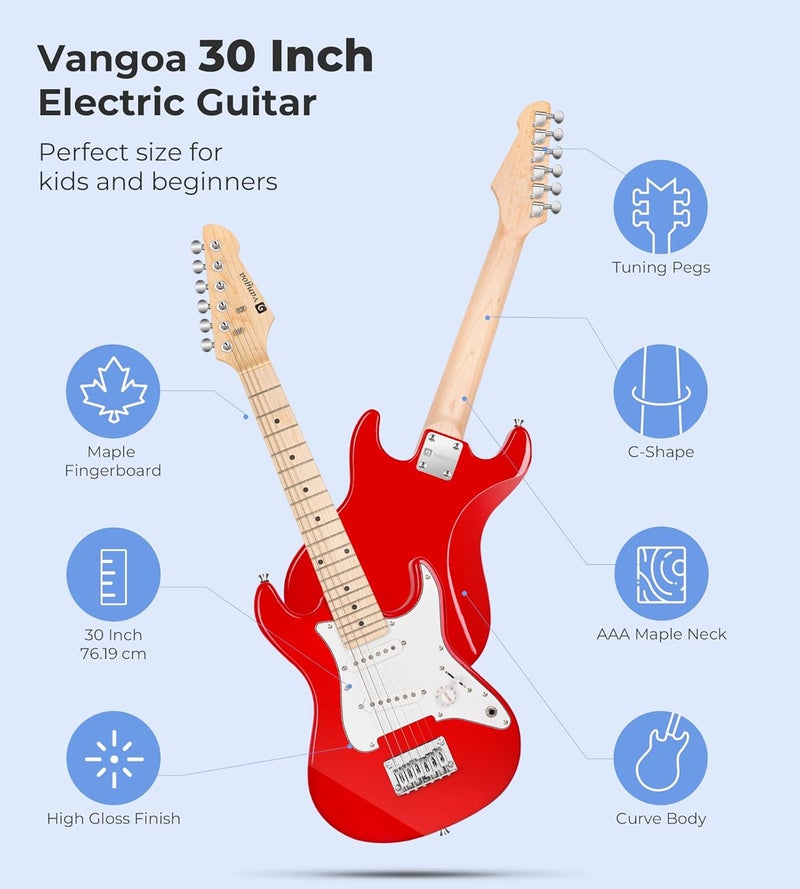 Vangoa Kids Electric Guitar 30 Inch Electric Guitar for Beginner Kit for Young Players with Amp, Bag, Strap, Extra Strings, Capo, Tuner, Picks, Cable (Red) - Image 3