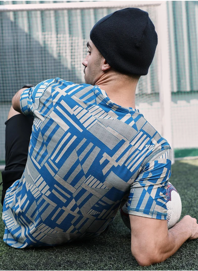 Campus Sutra Campus Sutra Men's Sky Blue Abstract-Bloc Activewear T-Shirt For Casual Wear | Crew Neck | Short Sleeves | Jersey T-Shirt Crafted With Comfort Fit For Everyday Wear