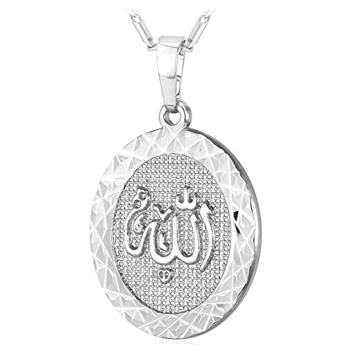 U7 Men Womens Platinum Plated Muslim Pendant Oval Allah Necklace - Image 1