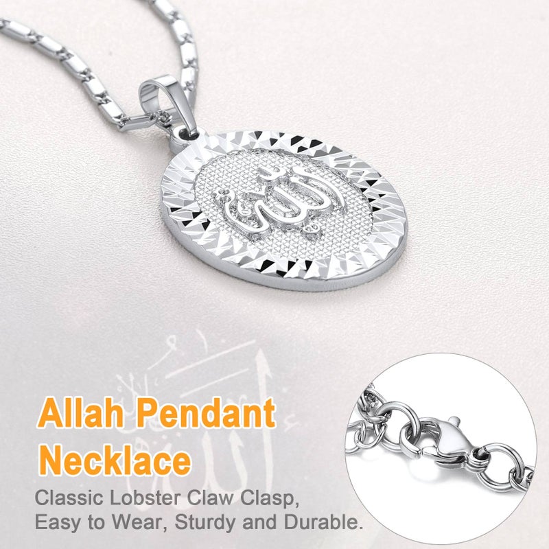 U7 Men Womens Platinum Plated Muslim Pendant Oval Allah Necklace - Image 4