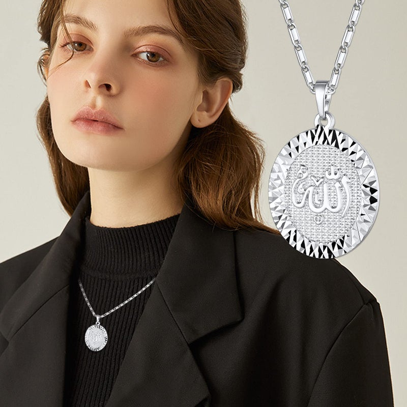 U7 Men Womens Platinum Plated Muslim Pendant Oval Allah Necklace - Image 5