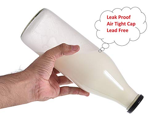 Machak Glass Bottle Set For Water Milk with Air Tight Cap, 1 Litre, Black (2 Pieces) - Image 3