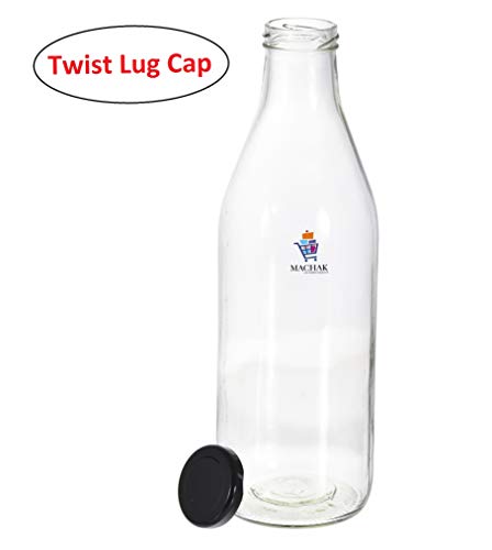 Machak Glass Bottle Set For Water Milk with Air Tight Cap, 1 Litre, Black (2 Pieces) - Image 5