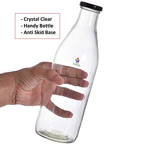 Machak Glass Bottle Set For Water Milk with Air Tight Cap, 1 Litre, Black (2 Pieces) - Image 4
