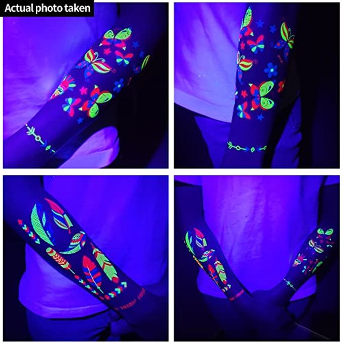 TATUWST Glow in the Dark Tattoos 172 PCS  Glow in the Dark Party Supplies, Neon Body Paint Be UV Blacklight Reactive Face Temporary Tattoos for Adults, Teens | Neon Accessories, Party Favors & Decorations - Image 2