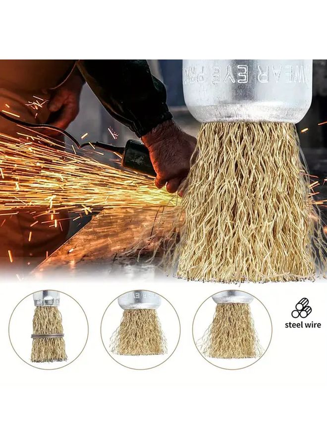 3pcs 3 Inch Carbon Steel Knotted Cup Brush Brass Coated Crimped Wire Drill Brush Set - Image 5
