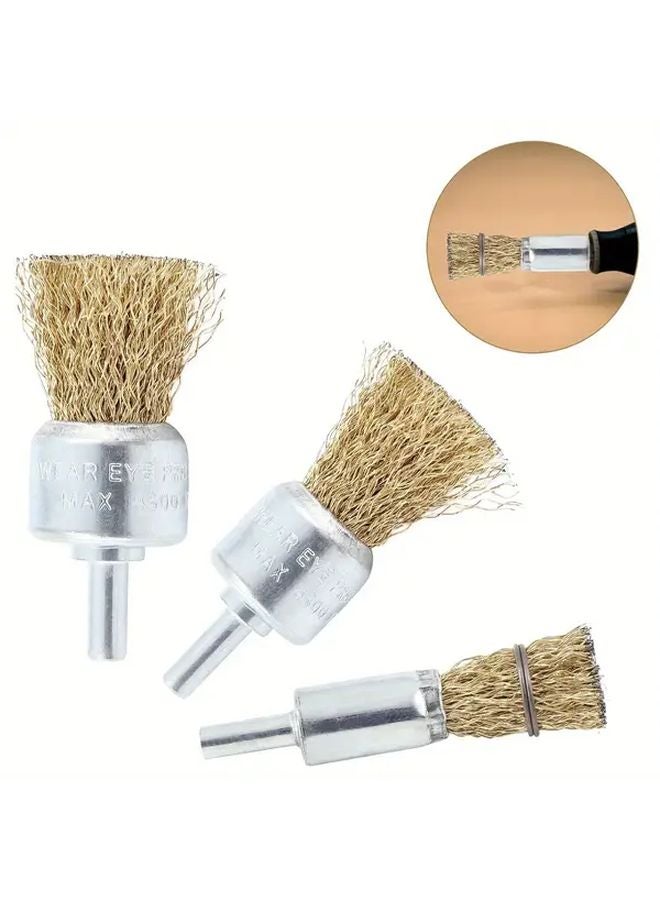 3pcs 3 Inch Carbon Steel Knotted Cup Brush Brass Coated Crimped Wire Drill Brush Set - Image 4