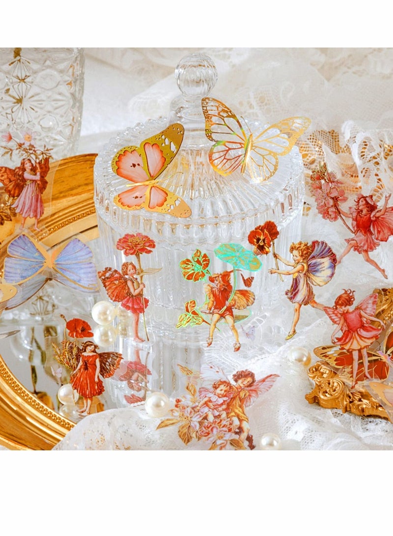 Bronzing Holographic Sticker Set, Gold Foil Transparent Color Waterproof Vintage Sticker, Fairy erfly Flower Pattern for Scrapbook Diary Laptop Water Bottle Decoration (4 Themes, 120 Sheets) - Image 4